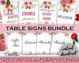 Table Signs Bundle in Bohemian Flowers Bridal Shower Pink And Red Theme, please take a treat, pink red, shower activity, party theme - 06D7T - Digital Product