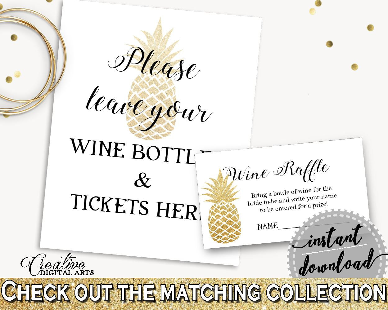 Wine Raffle Bridal Shower Wine Raffle Pineapple Bridal Shower Wine Raffle Bridal Shower Pineapple Wine Raffle Gold White pdf jpg 86GZU - Digital Product