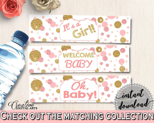 Pink Gold Bottle Labels, Baby Shower Bottle Labels, Dots Baby Shower Bottle Labels, Baby Shower Dots Bottle Labels party ideas - RUK83 - Digital Product