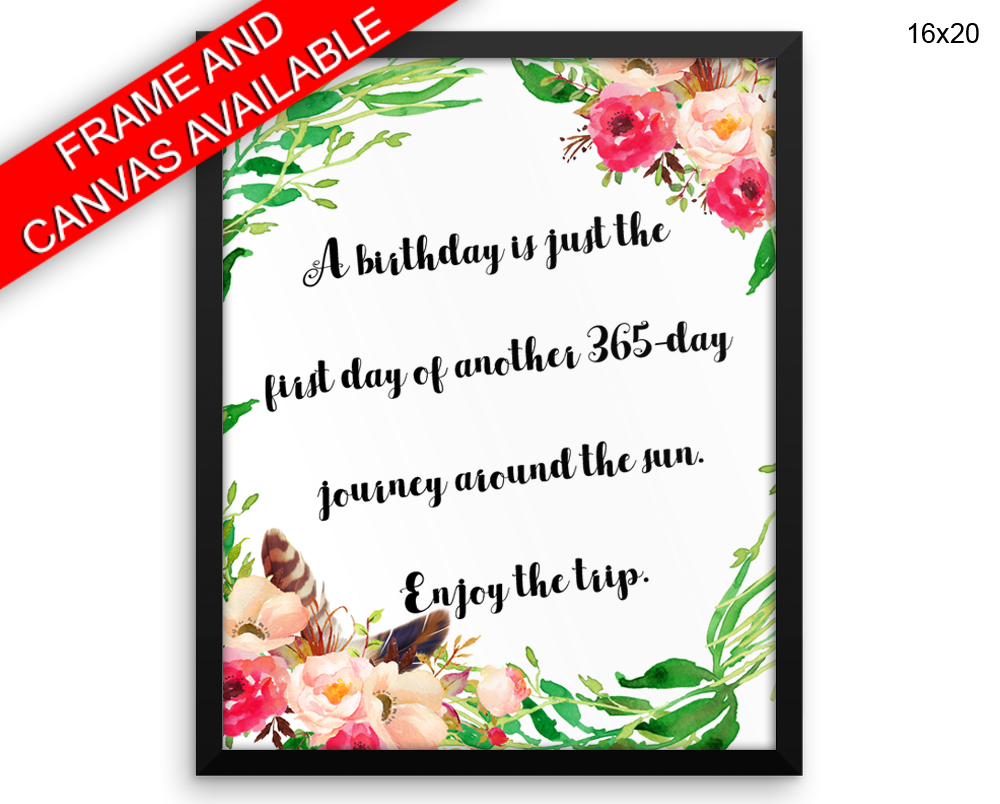 Birthday Print, Beautiful Wall Art with Frame and Canvas options available  Decor