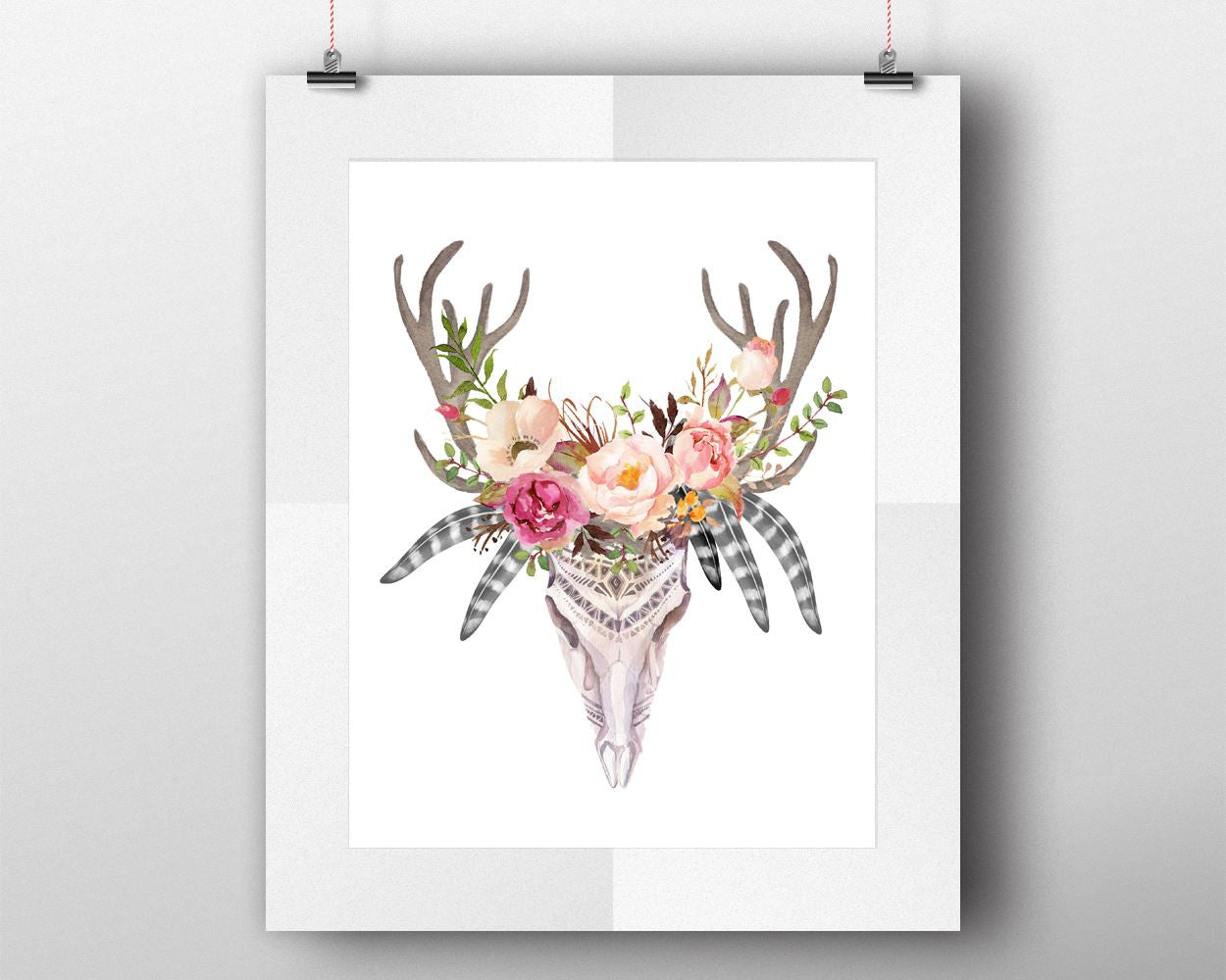 Flowers Prints Wall Art Skull Digital Download Flowers Animal Art Skull Animal Print Flowers Instant Download Skull Frame And Canvas - Digital Download