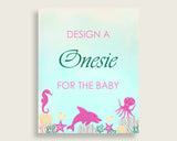 Pink Green Please Sign The Onesie Sign and Design A Onesie Sign Printables, Under The Sea Girl Baby Shower Decor, Instant Download, uts01
