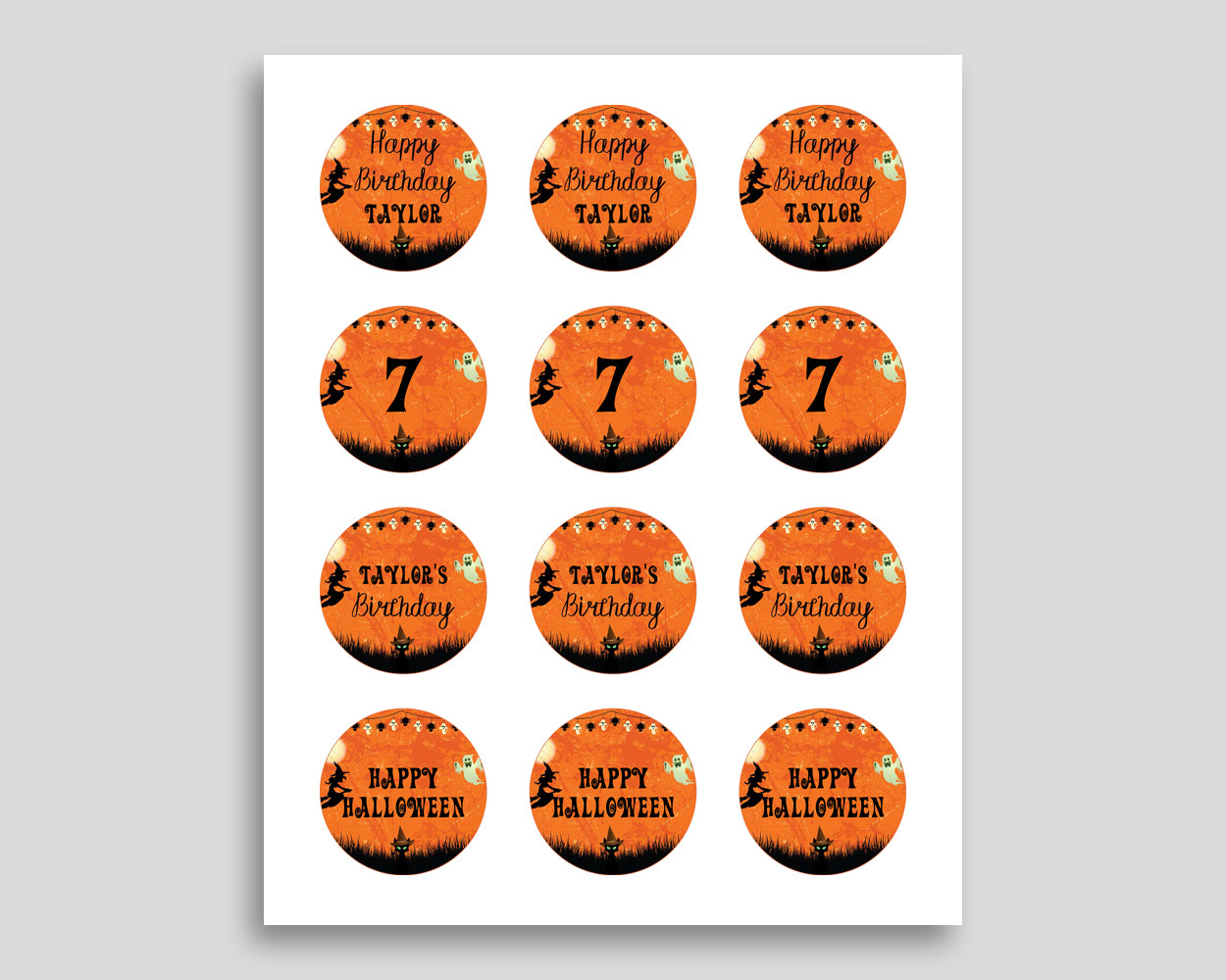 Halloween Birthday Cupcake Toppers, Halloween Birthday Cupcake Wrappers, Editable Orange Black Toppers Wrappers Boy Girl, Digital GPF0F