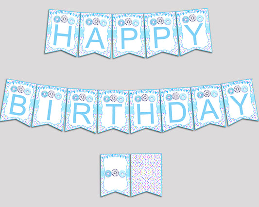 Donut Birthday Banner Donut Birthday Party Banner Blue White Happy Birthday Banner Boy 4X9CJ