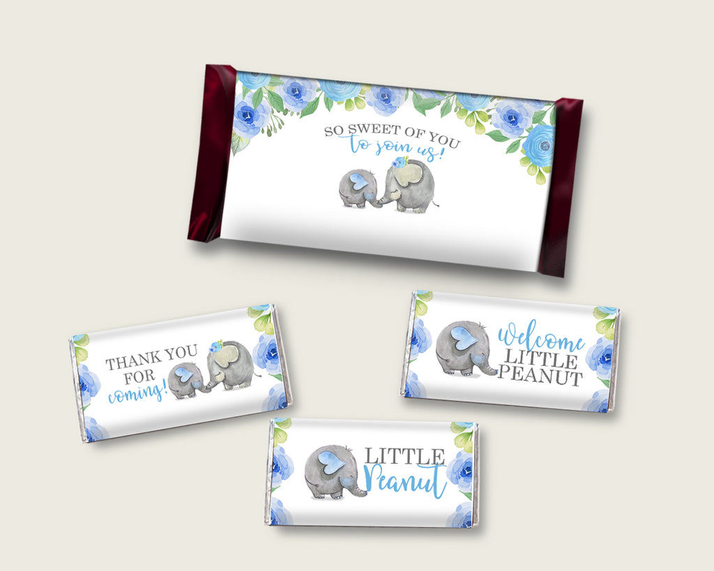 Elephant Blue Hershey Candy Bar Wrapper Printable, Blue Gray Chocolate Bar Wrappers, Boy Shower Candy Labels, Instant Download, ebl01