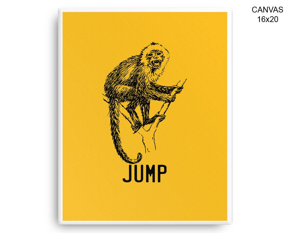 Jump Monkey Print, Beautiful Wall Art with Frame and Canvas options available Living Room Decor