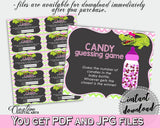 CANDY GUESSING GAME sign and tickets for baby shower with green alligator and pink color theme, instant download - ap001