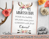 Mimosa Bar Sign in Antlers Flowers Bohemian Bridal Shower Gray and Pink Theme, brunch and bubbly, horns flowers, party organization - MVR4R - Digital Product