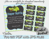 Baby shower DIAPER RAFFLE insert cards printable for baby shower with green alligator and blue color theme, Jpg Pdf, instant download - ap002