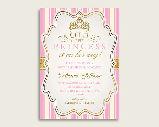 Royal Princess Baby Shower Invitations Printable, Digital Or Printed Invitation Baby Shower Girl, Editable Invitation Pink Gold Light rp002