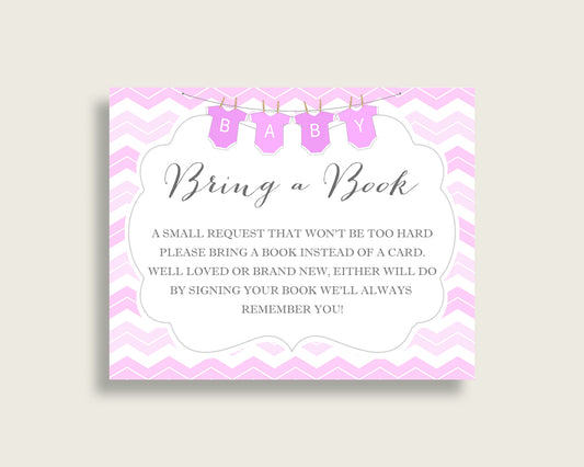 Chevron Baby Shower Bring A Book Insert Printable, Girl Pink White Book Request, Chevron Books For Baby, Book Instead Of Card, Popular cp001