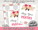 Bohemian Flowers Bridal Shower Drop Your Panties in Pink And Red, underwear game, feathers theme, party organizing, party plan - 06D7T - Digital Product
