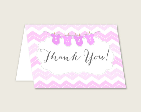 Pink White Thank You Cards Printable, Chevron Baby Shower Thank You Notes, Girl Shower Thank You Folded, Instant Download, Light Pink cp001