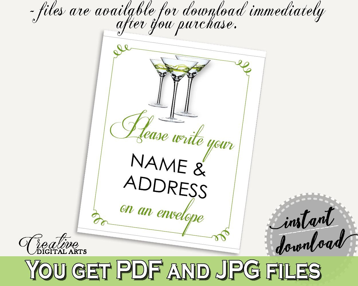 Addressing Sign Bridal Shower Addressing Sign Modern Martini Bridal Shower Addressing Sign Bridal Shower Modern Martini Addressing ARTAN - Digital Product