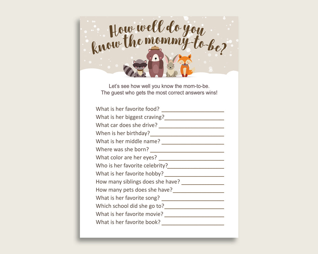 Beige Brown How Well Do You Know Mommy Game, Winter Woodland Baby Shower Gender Neutral, Who Knows Mommy Best Printable, Animals Snow RM4SN