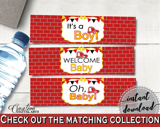 Bottle Labels Baby Shower Bottle Labels Fireman Baby Shower Bottle Labels Red Yellow Baby Shower Fireman Bottle Labels party ideas - LUWX6 - Digital Product