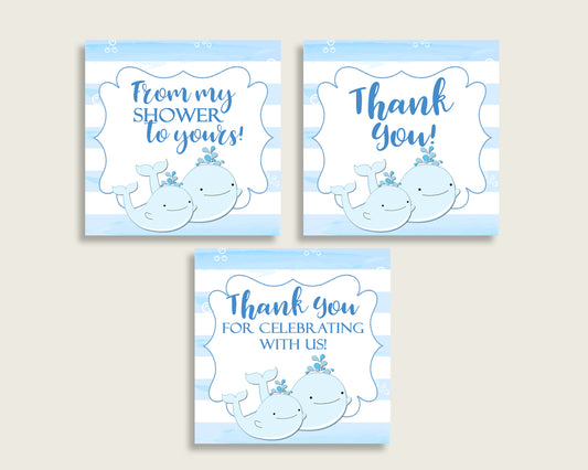 Whale Baby Shower Square Thank You Tags 2 inch Printable, Blue White Boy Shower Gift Tags, Hang Tags Labels, Instant Download wbl01