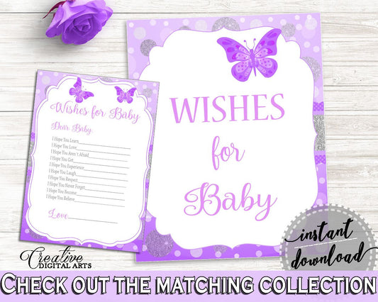 Wishes Baby Shower Wishes Butterfly Baby Shower Wishes Baby Shower Butterfly Wishes Purple Pink party ideas, party décor, prints 7AANK - Digital Product