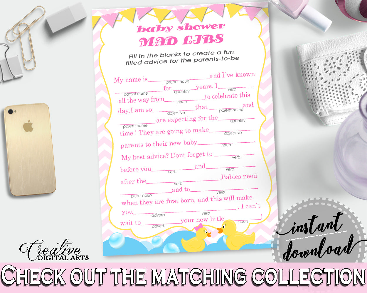 Mad Libs Baby Shower Mad Libs Rubber Duck Baby Shower Mad Libs Baby Shower Rubber Duck Mad Libs Purple Pink party ideas party stuff rd001