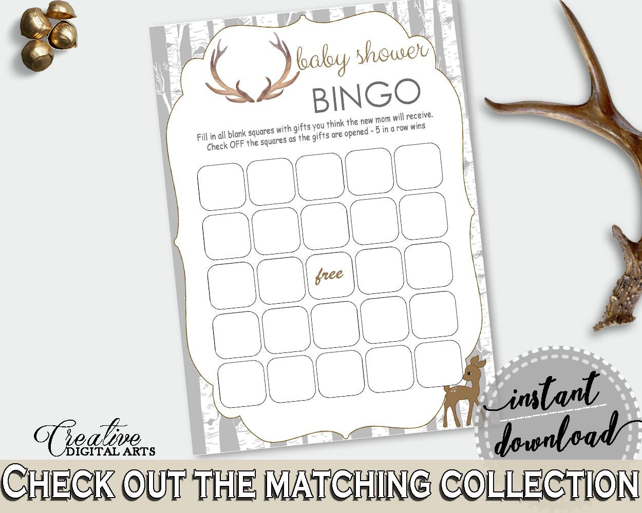 Bingo Gift Game Baby Shower Bingo Gift Game Deer Baby Shower Bingo Gift Game Baby Shower Deer Bingo Gift Game Gray Brown - Z20R3 - Digital Product