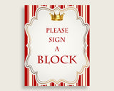 Red Gold Please Sign A Block Sign and Decoarate A Block Sign Printables, Prince Boy Baby Shower Decor, Instant Download, Most Popular, 92EDX