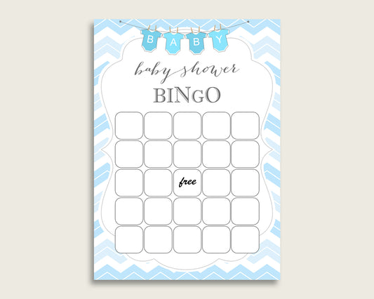 Blue White Baby Shower Bingo Blank Game Printable, Chevron Baby Shower Boy Bingo Blank Cards, Bingo Gift Opening Game, Stripy Lines cbl01