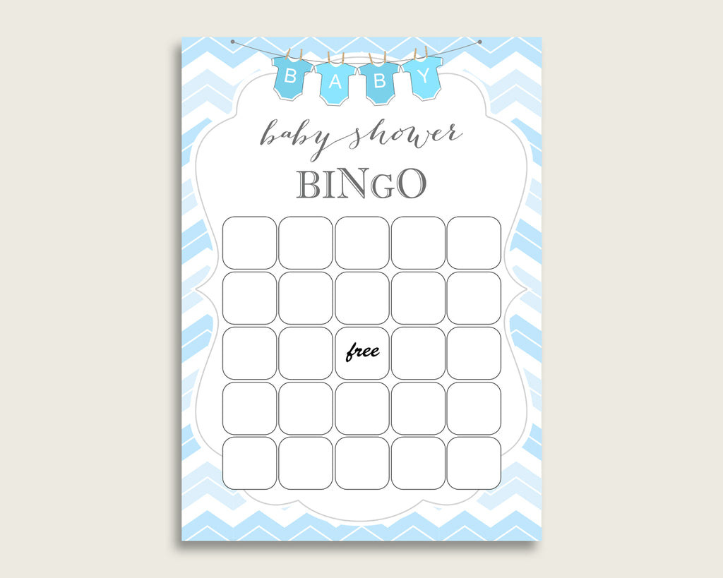 Blue White Baby Shower Bingo Blank Game Printable, Chevron Baby Shower Boy Bingo Blank Cards, Bingo Gift Opening Game, Stripy Lines cbl01
