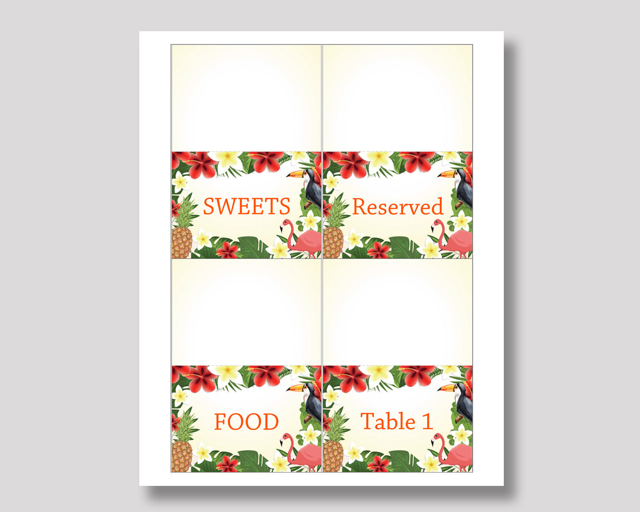 Food Tent Tropical Editable Food Tent Tropical Buffet Cards Green Yellow Place Cards Boy Girl 8LFM8