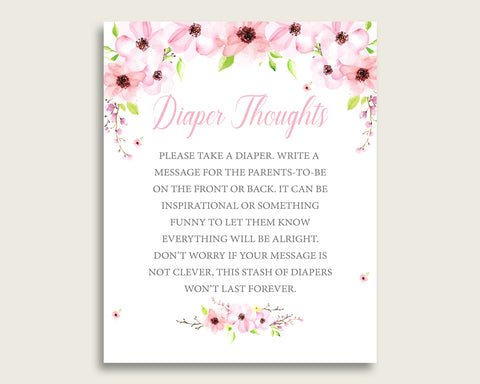 Flower Blush Baby Shower Diaper Thoughts Printable, Girl Pink Green Late Night Diaper Sign, Words For Wee Hours, Write On Diaper VH1KL