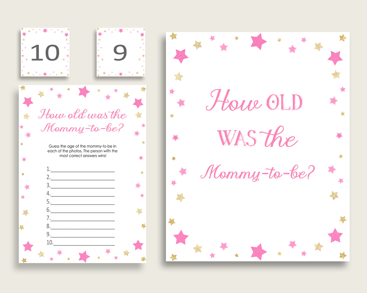 Pink Gold How Old Was The Mommy To Be, Girl Baby Shower Game Printable, Twinkle Star Guess Mommy's Age Game, Instant Download, bsg01