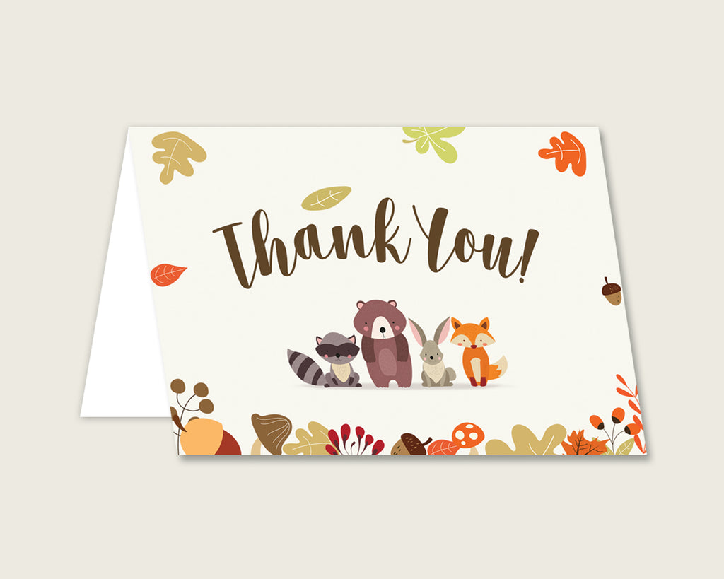 Brown Beige Thank You Cards Printable, Woodland Baby Shower Thank You Notes, Gender Neutral Shower Thank You Folded, Instant Download, w0001