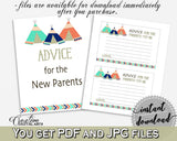 Advice Cards Baby Shower Advice Cards Tribal Teepee Baby Shower Advice Cards Baby Shower Tribal Teepee Advice Cards Green Navy - KS6AW - Digital Product