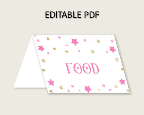 Twinkle Star Folded Food Tent Cards Printable, Pink Gold Editable Pdf Buffet Labels, Girl Baby Shower Food Place Cards, Instant bsg01