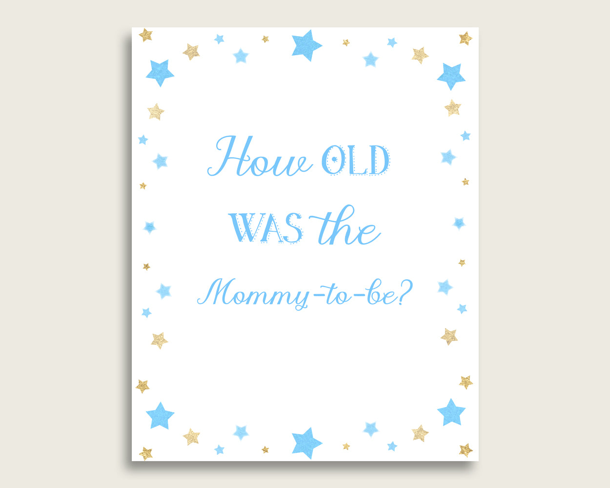 Blue Gold How Old Was The Mommy To Be, Boy Baby Shower Game Printable, Stars Guess Mommy's Age Game, Instant Download, Twinkle Twinkle bsr01