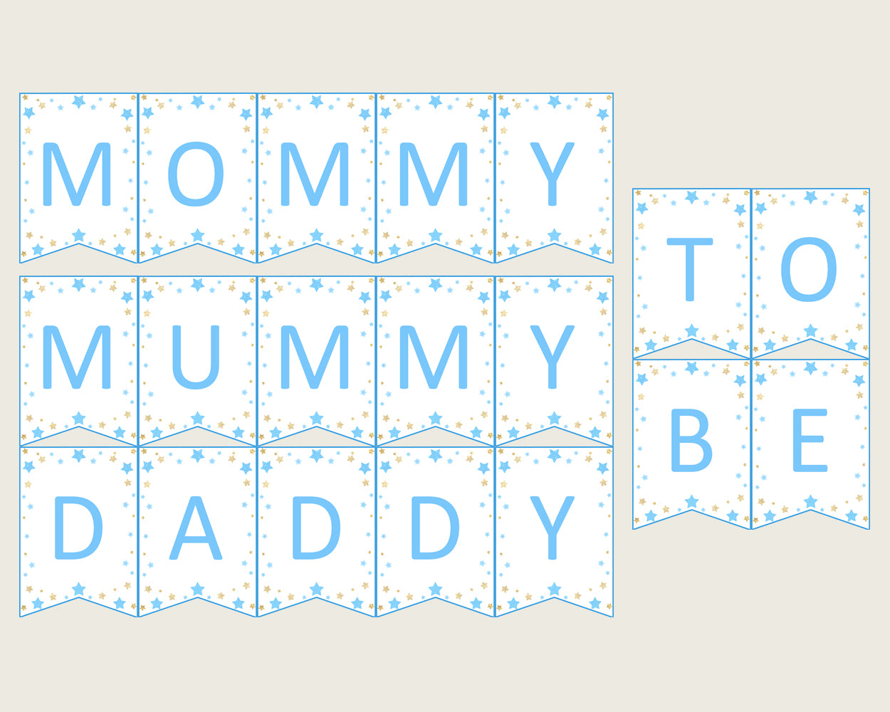 Stars Baby Shower Chair Banner Printable, Blue Gold Chair Banner, Boy Shower, Mama To Be, Mommy, Dad Mom To Be, Instant Download, bsr01