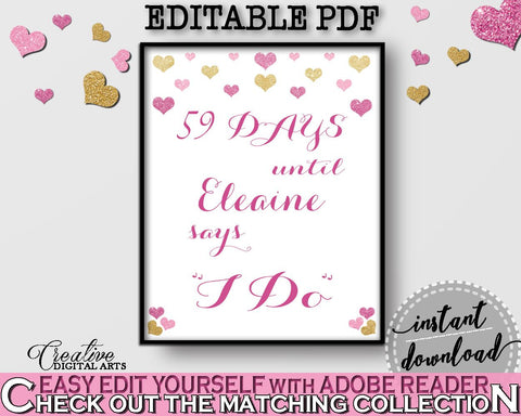 Glitter Hearts Bridal Shower Days Until I Do in Gold And Pink, wedding count down,  gold glitter shower, prints, digital print - WEE0X - Digital Product