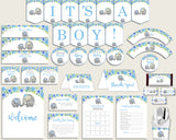 Blue Gray Baby Shower Decorations Boy Kit, Elephant Blue Baby Shower Party Package Printable, Instant Download, Africa or Jungle ebl01