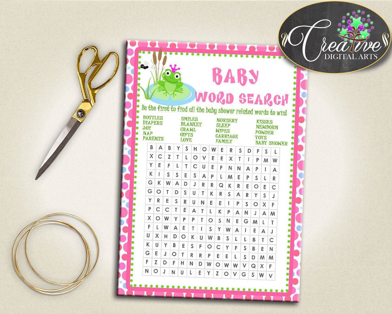 Baby Shower Toad Baby Shower Animals Find Related Words Brain Teaser WORD SEARCH, Customizable Files, Party Plan - bsf01 - Digital Product