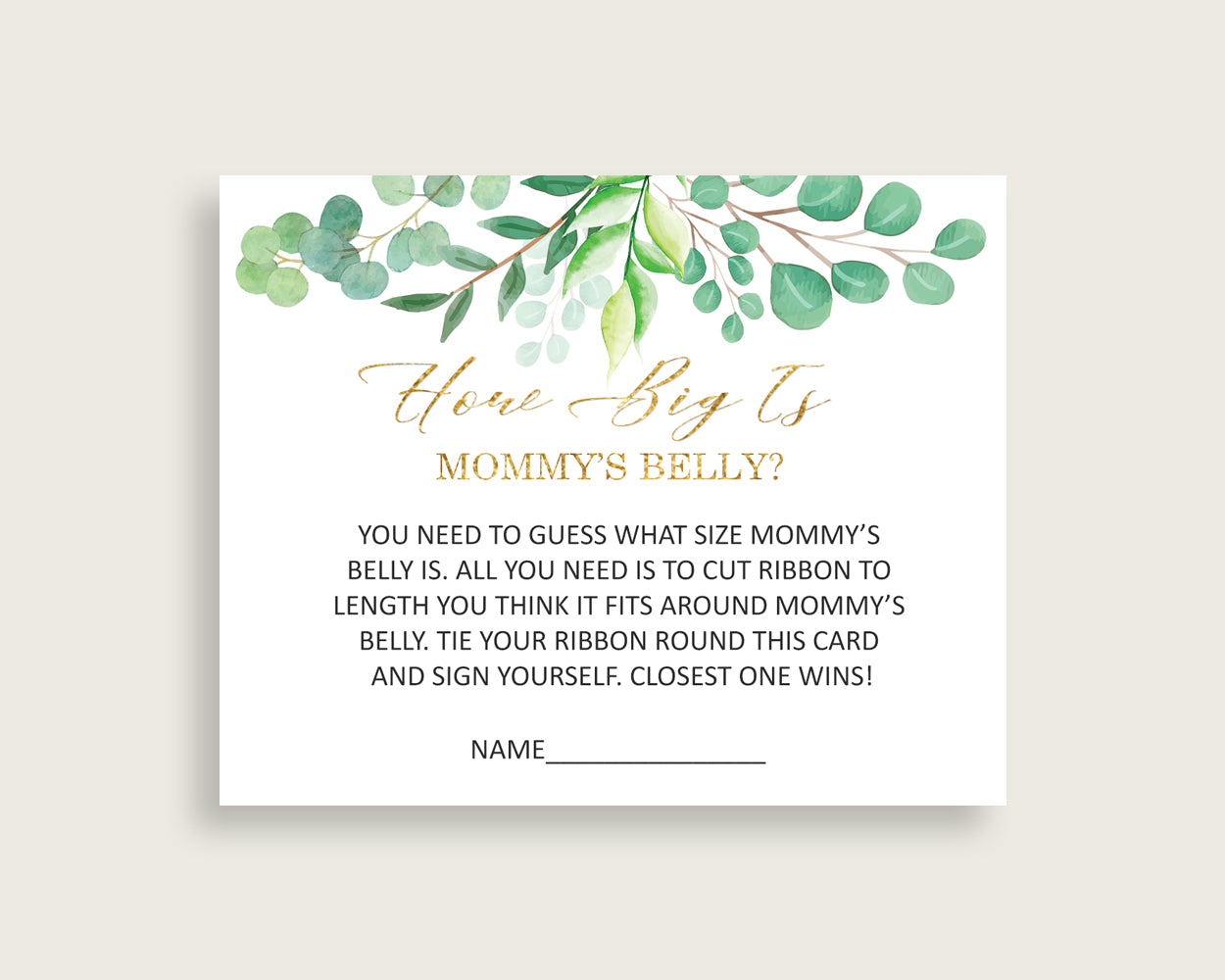 Green Gold How Big Is Mommy's Belly Game, Greenery Baby Shower Gender Neutral, Guess Mommys Belly Size, Mommy Tummy Game, Instant Y8X33