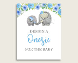 Blue Gray Please Sign The Onesie Sign and Design A Onesie Sign Printables, Elephant Blue Boy Baby Shower Decor, Instant Download, ebl01