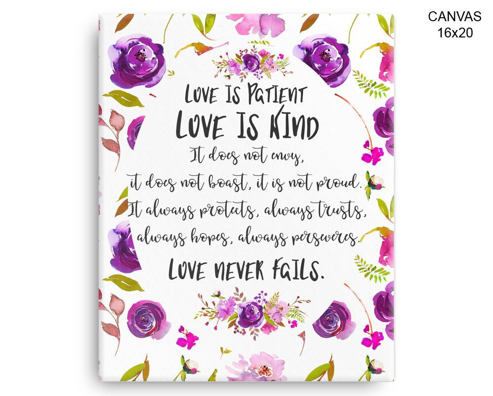 Love Is Patient Love Is Kind Print, Beautiful Wall Art with Frame and Canvas options available