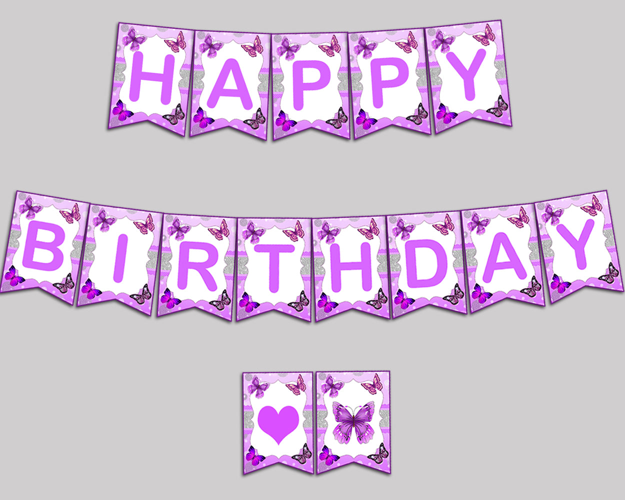 Happy Birthday Girl Banner Butterfly Happy Birthday Butterfly Banner Wall Decor Purple White OHI62