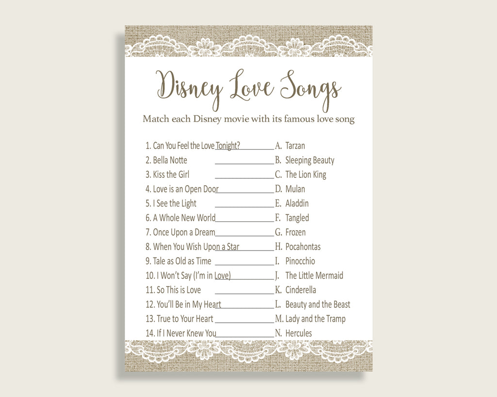 Disney Love Songs Game Bridal Shower Disney Love Songs Game Burlap And Lace Bridal Shower Disney Love Songs Game Bridal Shower Burlap NR0BX