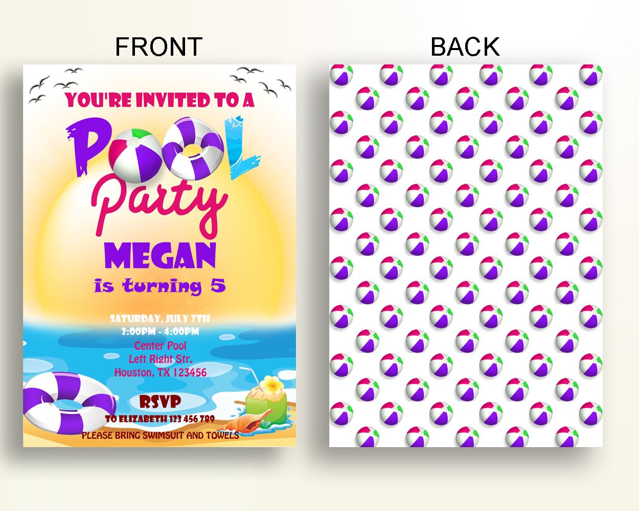 Pool Birthday Invitation Pool Birthday Party Invitation Pool Birthday Party Pool Invitation Girl swimming for girl swimming invite 43DG9 - Digital Product