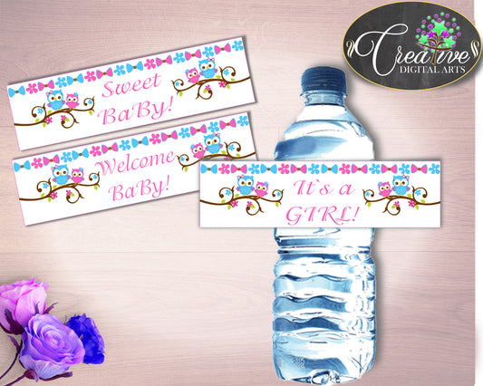 Bottle Labels Baby Shower Bottle Labels Owl Baby Shower Bottle Labels Baby Shower Owl Bottle Labels Pink Blue pdf jpg digital print owt01