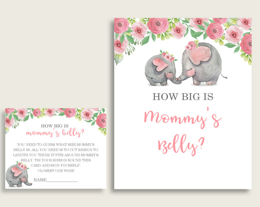 Pink Grey How Big Is Mommy's Belly Game, Pink Elephant Baby Shower Girl, Guess Mommys Belly Size, Mommy Tummy Game, Instant Download, ep001