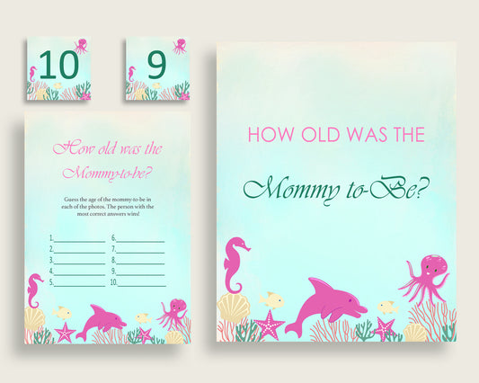 Pink Green How Old Was The Mommy To Be, Girl Baby Shower Game Printable, Under The Sea Guess Mommy's Age Game, Instant Download, uts01