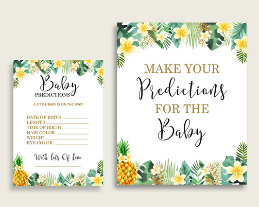 Tropical Baby Shower Prediction Cards & Sign Printable, Green Yellow Baby Prediction Game Gender Neutral, Instant Download, Popular 4N0VK