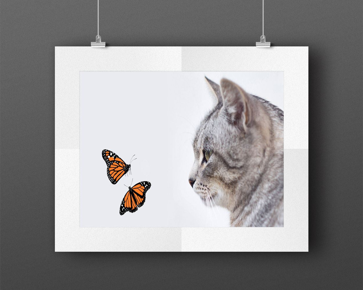 Wall Art Butterflies Digital Print Kitten Poster Art Butterflies Wall Art Print Kitten Living Room Art Kitten Living Room Print Butterflies - Digital Download