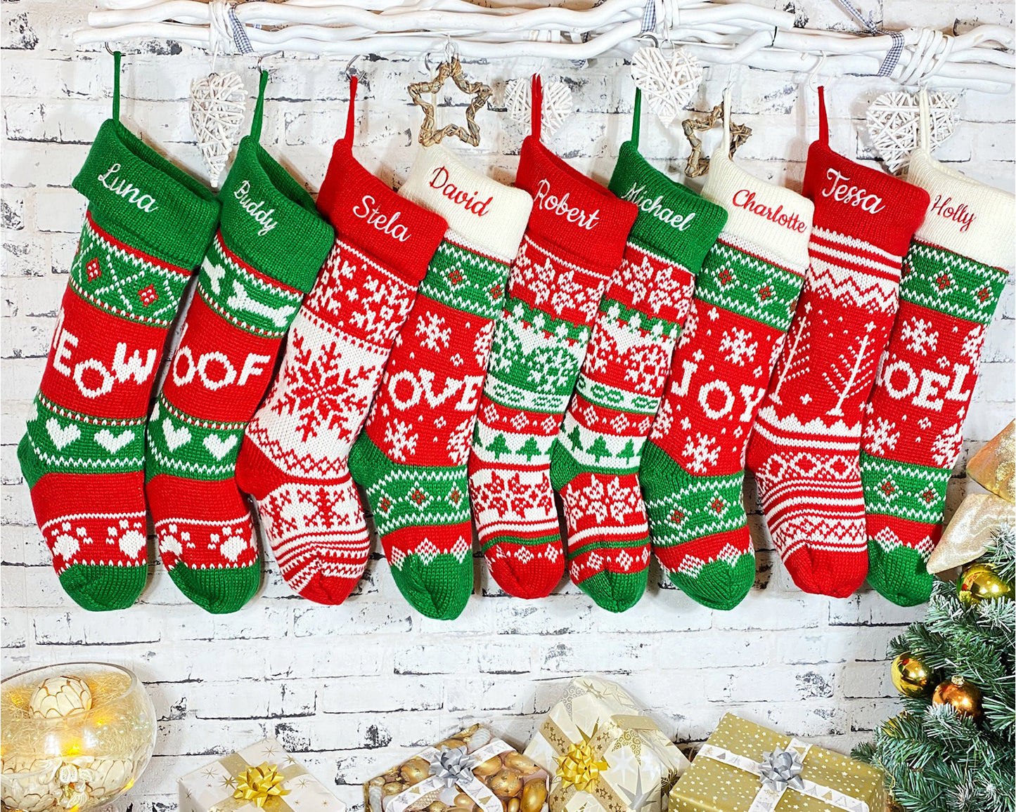 Knitted Christmas Stockings, Personalized Stockings, Embroidered Christmas Stocking, Family Stockings, Holiday Stocking Gift 2022, Handmade